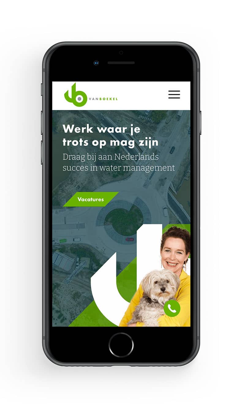 werving-van-boekel-mobile-webdesign-kwaaijongens Mobiele weergave van werken-bij pagina op WordPress website van Van Boekel uit Uden.