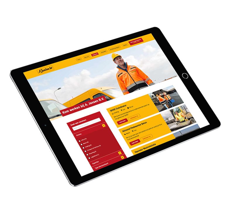 Recruitment website voor werving van nieuw personeel in WordPress, ontwikkeld door Kwaaijongens.