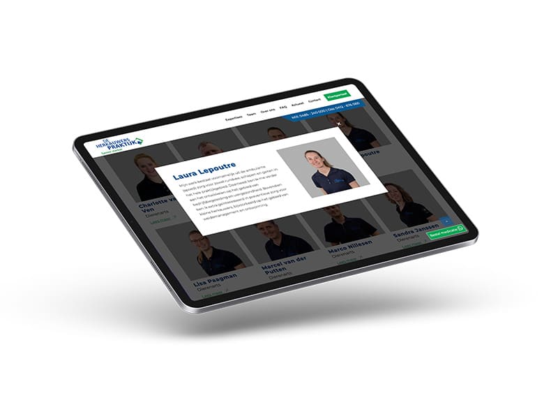 team-pagina-weordpress-site-herkauwers-kwaaijongens Webpagina met alle medewerkers van team Herkauwerspraktijk op website ontwikkeld door Kwaaijongens.